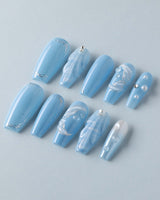 Mermaid Nail Designs Tale blue mermaid press-ons with glossy gel depth