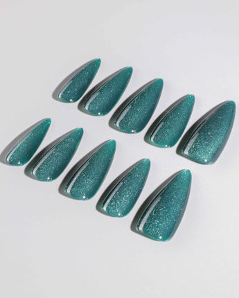 Emerald Green Nail Designs Cat-eye Nails custom press-on nails — available in multiple shapes and sizes