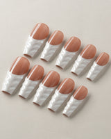 White French Tip Nails - 3D Classic long coffin nails with sculpted transparent gel