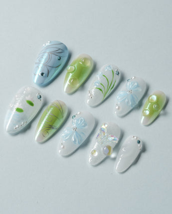 Lotus Breeze custom press-on nails — available in multiple shapes and sizes
