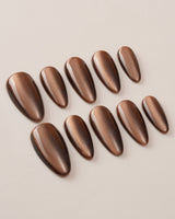 Arabica Cat-eye press-on nails with warm coffee and caramel brown fall tones