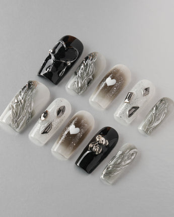 Dark Ice custom press-on nails — available in multiple shapes and sizes