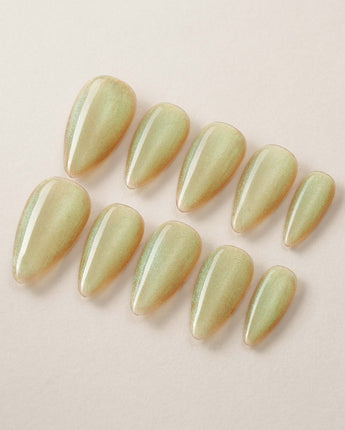 Aurora Mist custom press-on nails — available in multiple shapes and sizes