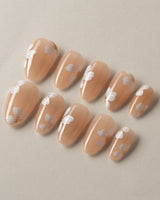 Fleur Fantasy press-on nail set — white floral french tip nails design, hand-painted with real gel polish