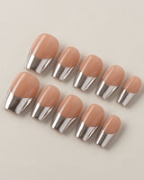 Silver Sleek handmade press-ons with bright metallic silver edge detail