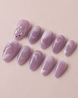 Thump Bunny_Taro nail art close-up showing Lavender Purple, Heart Magnet Cat Eye. details