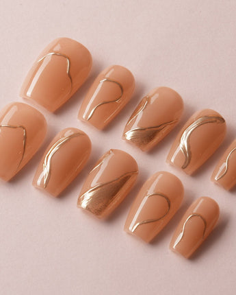 Poetic Glamour Nude custom press-on nails — available in multiple shapes and sizes