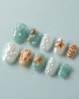 Mauritius Escape custom nails with sunlit wave shimmer and sculpted sea elements