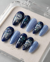 Glow Jellyfish Nails medium almond nails with floating jellyfish nail design