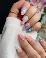Gem Blossom custom press-on nails — available in multiple shapes and sizes