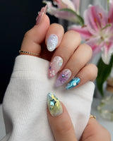 Gem Blossom custom press-on nails — available in multiple shapes and sizes