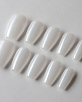 Clean Pearl custom press-on nails — available in multiple shapes and sizes