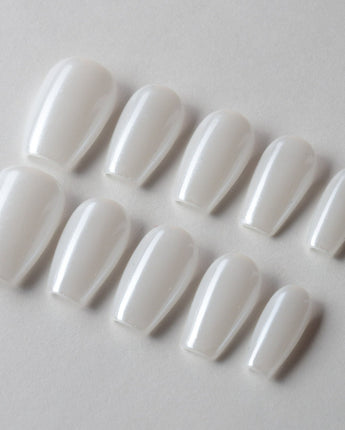 Clean Pearl custom press-on nails — available in multiple shapes and sizes