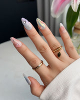 My Backyard press-on nail set — Icy Multicolor, 3D Gold Wire Florals. design, hand-painted with real gel polish