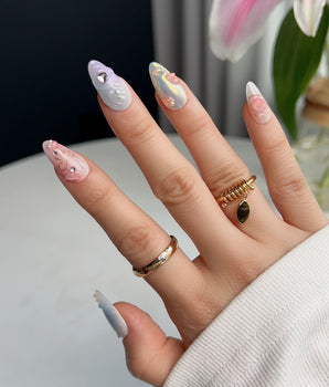 My Backyard press-on nail set — Icy Multicolor, 3D Gold Wire Florals. design, hand-painted with real gel polish