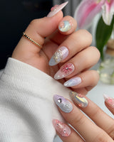 My Backyard nail art close-up showing Icy Multicolor, 3D Gold Wire Florals. details