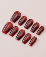 Deep Red Cat eye Nails custom press-on nails — available in multiple shapes and sizes