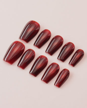 Deep Red Cat eye Nails custom press-on nails — available in multiple shapes and sizes