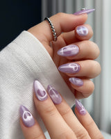 Thump Bunny_Taro press-on nail set — Lavender Purple, Heart Magnet Cat Eye. design, hand-painted with real gel polish