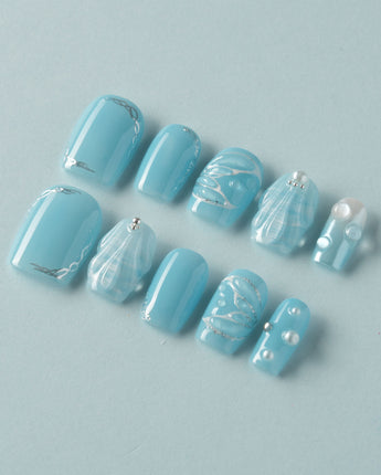 Mermaid Nail Designs Tale custom press-on nails with pearlescent sea-inspired texture