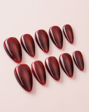Deep Red Cat eye Nails custom press-on nails — available in multiple shapes and sizes
