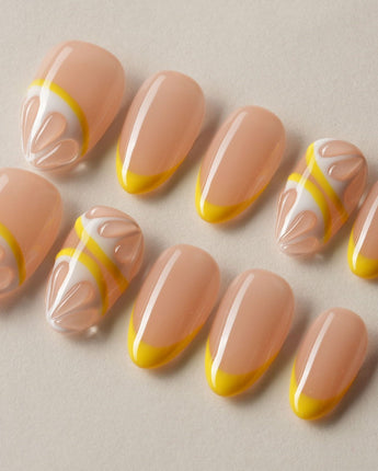 Lemon8❤️ handmade press-on nails featuring lemon french tip 3D citrus nails