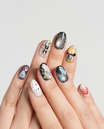 Cute Flame Elves press-on nails — cartoon mix design flame