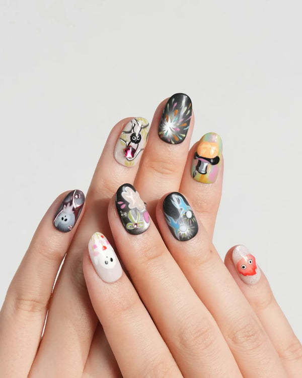 Cute anime ghost pumpkin nails with spooky style