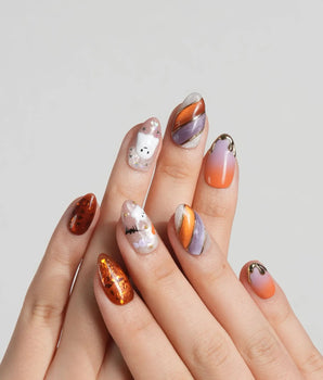 Mischief Maker press-on nails — nude base orange gradient