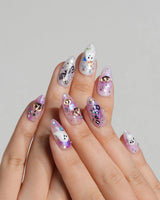 Hallow’s Eve press-on nails — sheer pink base iridescent