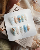 Shell Picking 3D ocean press-on nails with starfish and translucent beach-glow finish