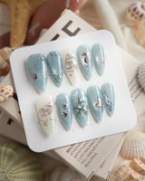 Ocean Heart 3D underwater world press-on nails with sculpted sea creatures