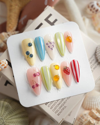 Fruit Fizz handmade fruit nail art with icy sparkle and pastel summer colors