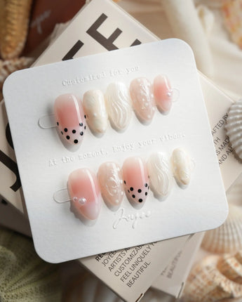 Pearl Dot mother-of-pearl polka dot press-on nails with organic ocean shimmer