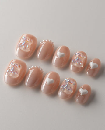 Cute Bear Hug press-on nails — cute nails handmade nail art by Joyee Nails