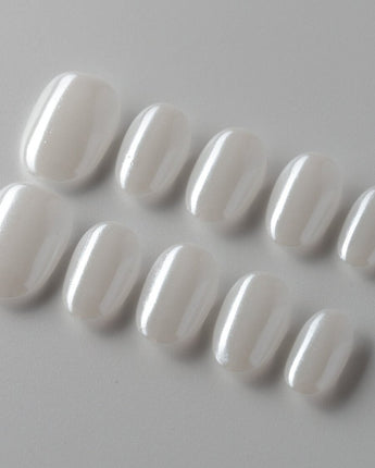 Clean Pearl press-on nails — white chrome nails handmade nail art by Joyee Nails