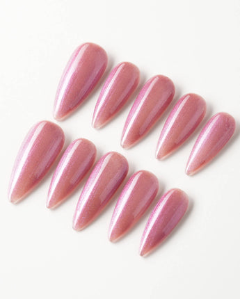 Aurora Mirage press-on nails — Dusty Rose, Velvet Cat Eye. handmade nail art by Joyee Nails