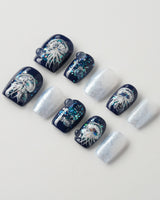 Glow Jellyfish Nails extra short square nails with glossy translucent glow