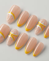 Lemon8❤️ press-on nails — lemon french tip 3D citrus nails handmade nail art by Joyee Nails