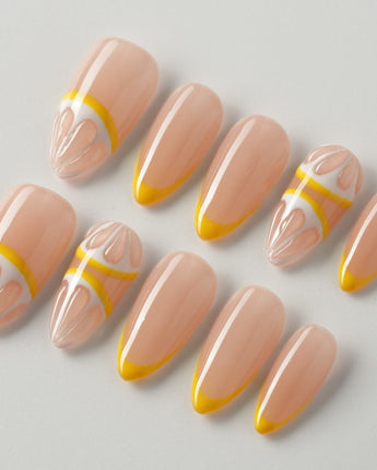 Lemon8❤️ press-on nails — lemon french tip 3D citrus nails handmade nail art by Joyee Nails