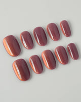 Rose Brew press-on nails — Maroon cat eye nails handmade nail art by Joyee Nails