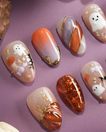 Mischief Maker press-on nails — nude base orange gradient