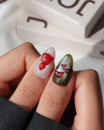 Little Red Riding Hood Short Almond with multicolored cute 3d handmade press-on nails - image 1