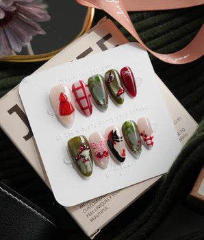 Little Red Riding Hood Short Almond with multicolored cute 3d handmade press-on nails - image 2