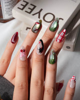 Little Red Riding Hood Short Almond with multicolored cute 3d handmade press-on nails - image 3