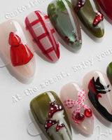 Little Red Riding Hood Short Almond with multicolored cute 3d handmade press-on nails - image 4