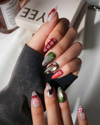Little Red Riding Hood Short Almond with multicolored cute 3d handmade press-on nails - image 5