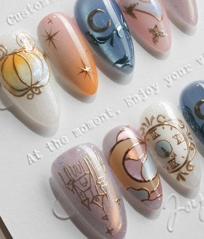 Cinderella Short Almond with multicolored elegant non-3d handmade press-on nails - image 1