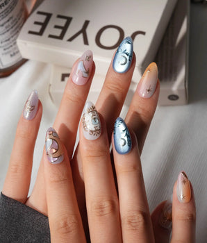 Cinderella Short Almond with multicolored elegant non-3d handmade press-on nails - image 2