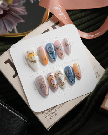 Cinderella Short Almond with multicolored elegant non-3d handmade press-on nails - image 3